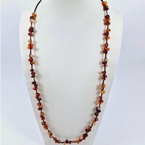 Chan Luu 40.5" Leather Cinnamon Agate Beaded Necklace Boho Layering Gemstone
